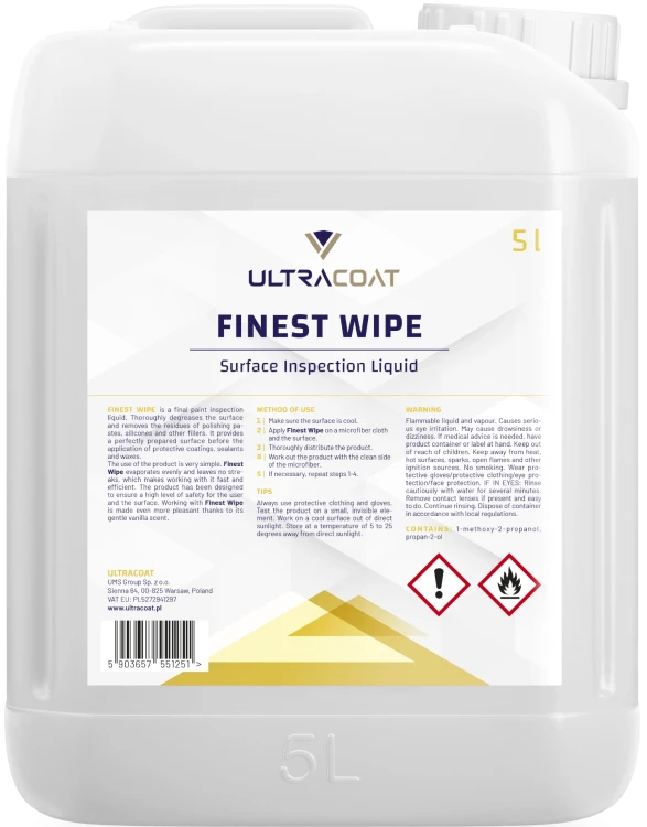 Ultracoat Finest Wipe Odtłuszcza lakier przed powłoką lub woskiem 5L