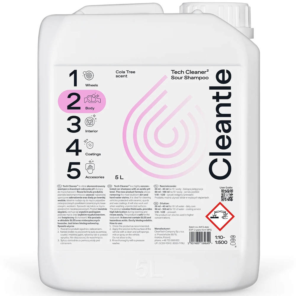 Cleantle Tech Cleaner2 Kwaśny szampon do pielęgnacji powłok ceramicznych 5L
