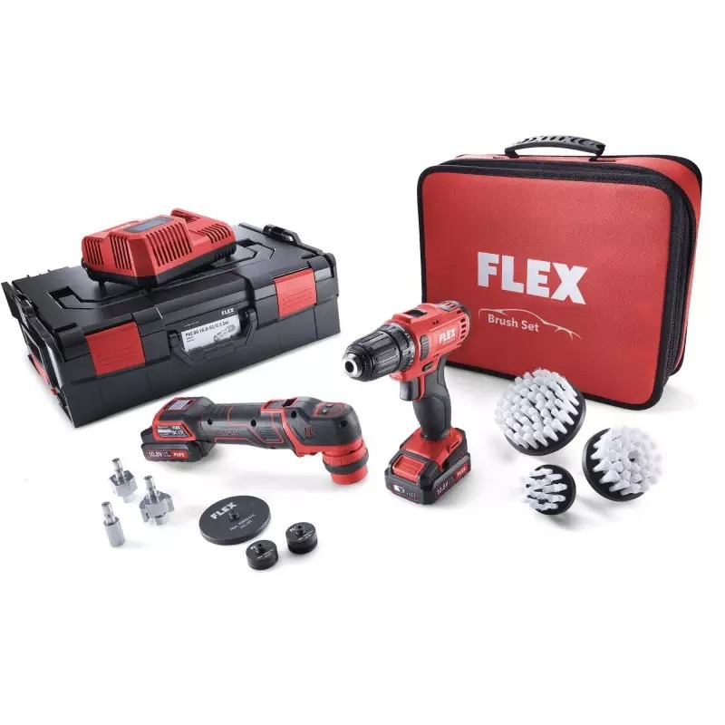 FLEX PXE 80 10.8-EC/2.5 + DD 10.8 Brush Set Wysokiej jakości mała maszyna polerska do detali na akumulator + wkrętarka