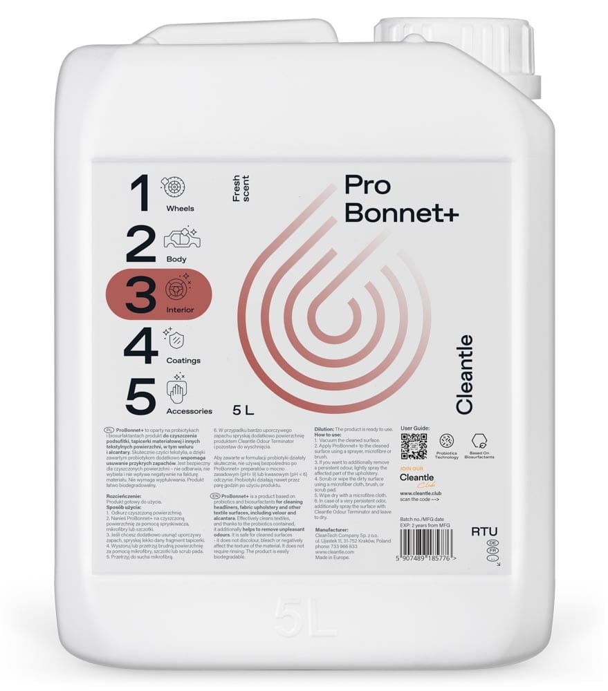Cleantle Pro Bonnet+ 5L - Środek do czyszczenia tapicerki, podsufitki